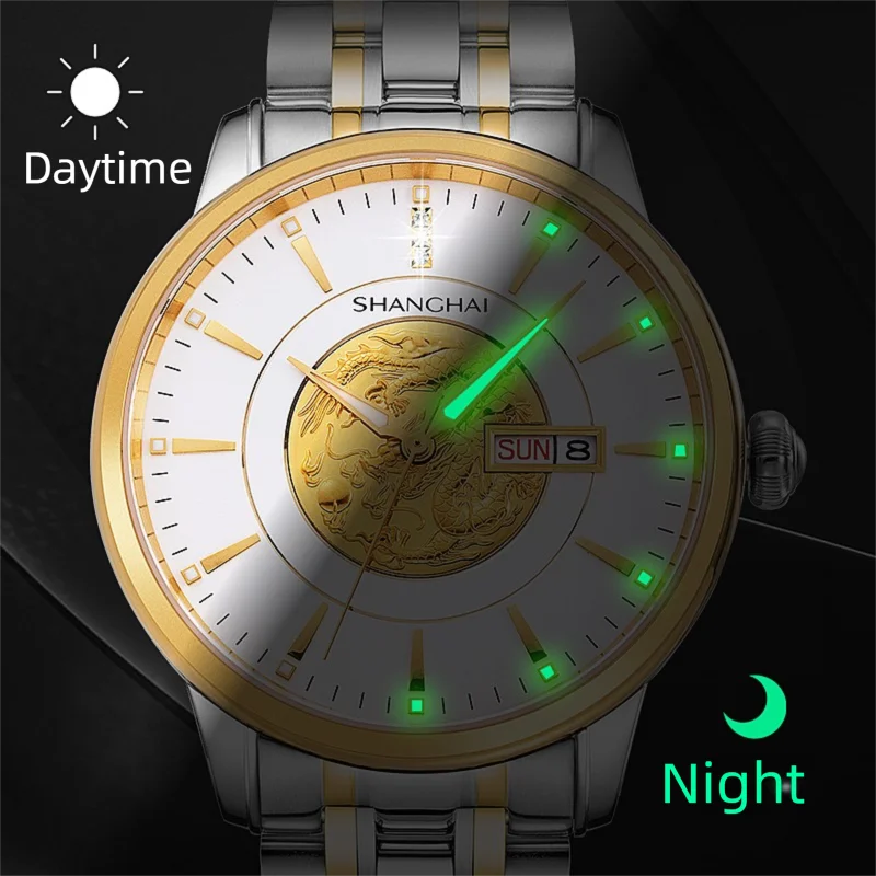 Shanghai Couple Watch Automatic Mechanical Watch Dragon and Phoenix Dial 24K Real Gold Diamond Watch Sapphire Wedding Watch 3098