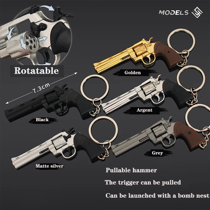 

7.3cm Mini Toy Gun Keychain Detachable Colt 357 Revolver Alloy Assembled Tactical Military-themed Keyrings Men's Accessories