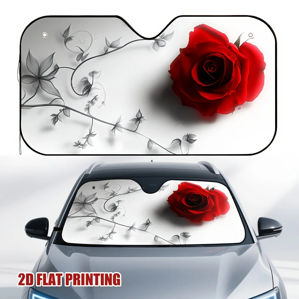 1pc Enigmatic Red Rose Blossom Car Sun Visor, Perfect For Quick Commutes And Short Trips, Effectively Reduces Sunlight And Keeps