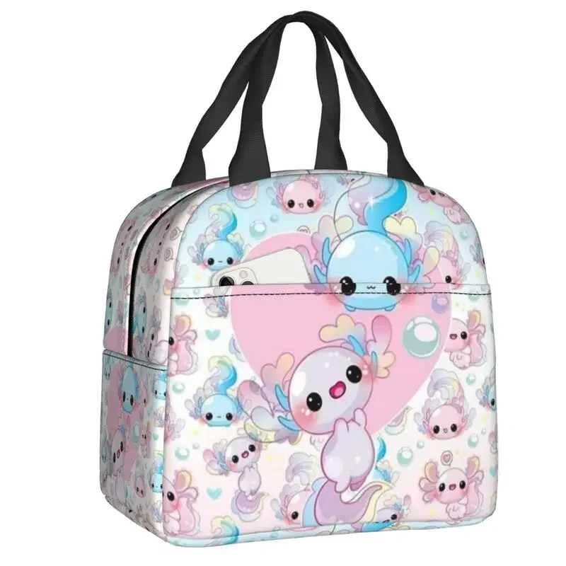 Colorful Relaxolotl Axolotl Thermal Insulated Lunch Bag Women Animal Portable Lunch Tote for Outdoor Camping Travel Food Box