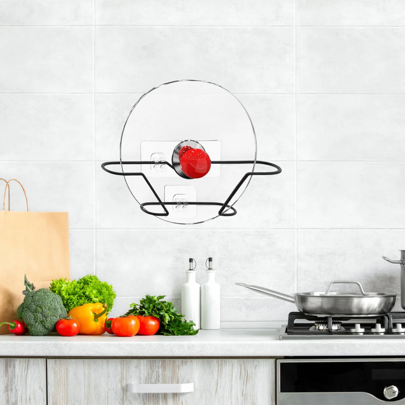 

Wall Mounted Lid Rack Black Stainless Steel Kitchen ganizer Household Pot Lid Rack Pan Cover Storage Decorative Holder