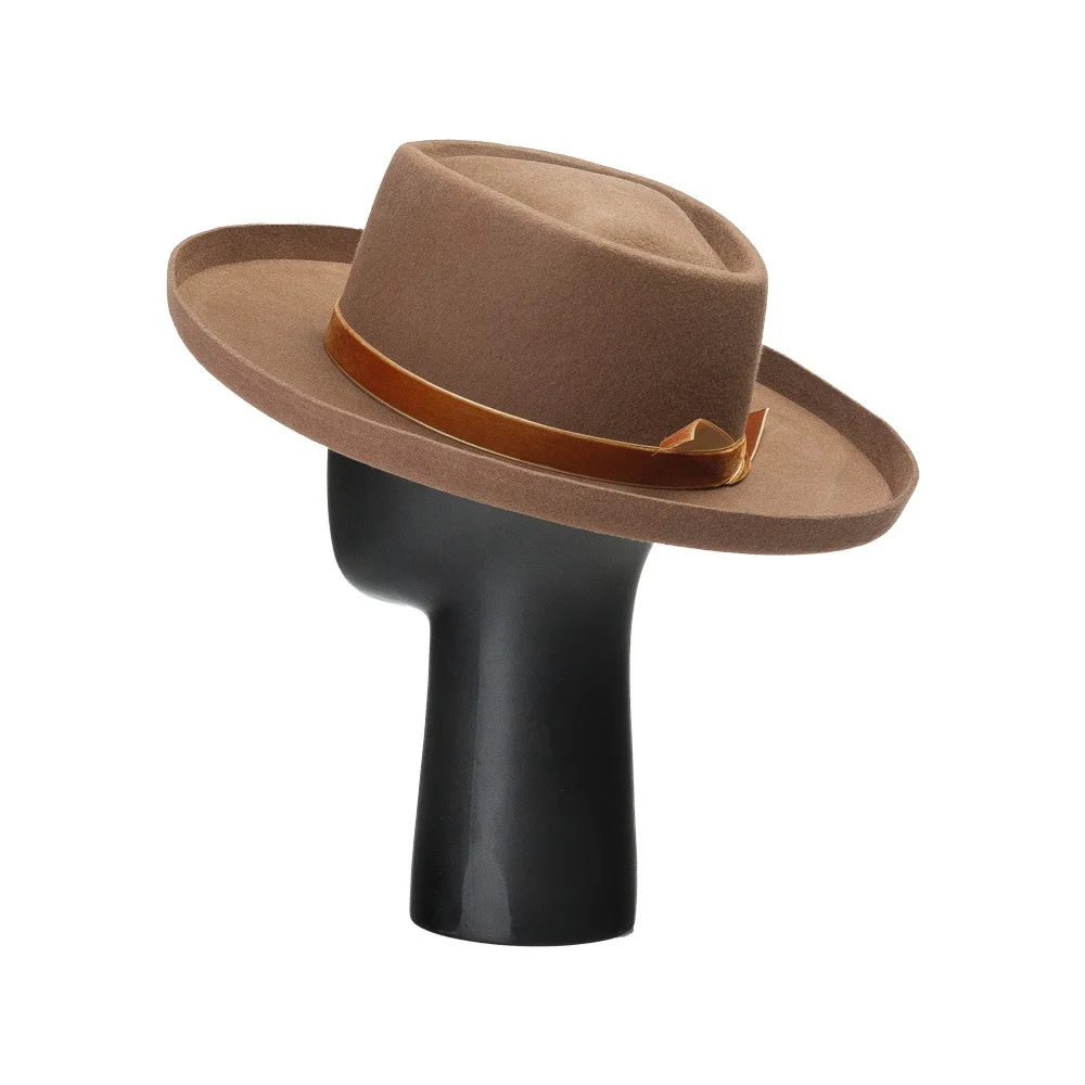 USPOP-sombrero de copa de Jazz con bordes rizados para mujer, aleros anchos, diseño cóncavo, decoración de terciopelo, moda Simple