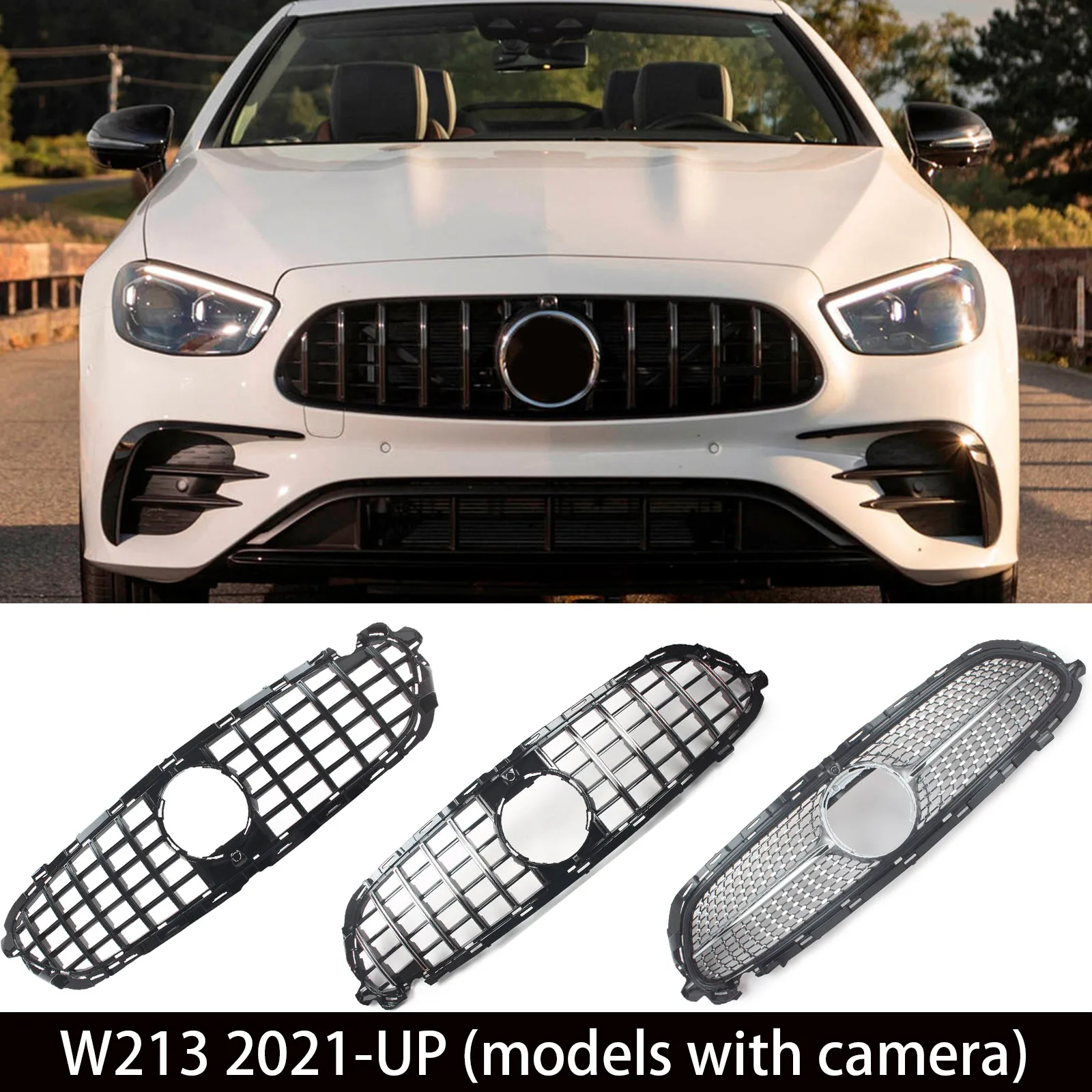 Front Mesh Grille Auto Part Front Bumper Grille Car Accessories ﻿Black/Silver For Mercedes Benz E Class W213 2021+