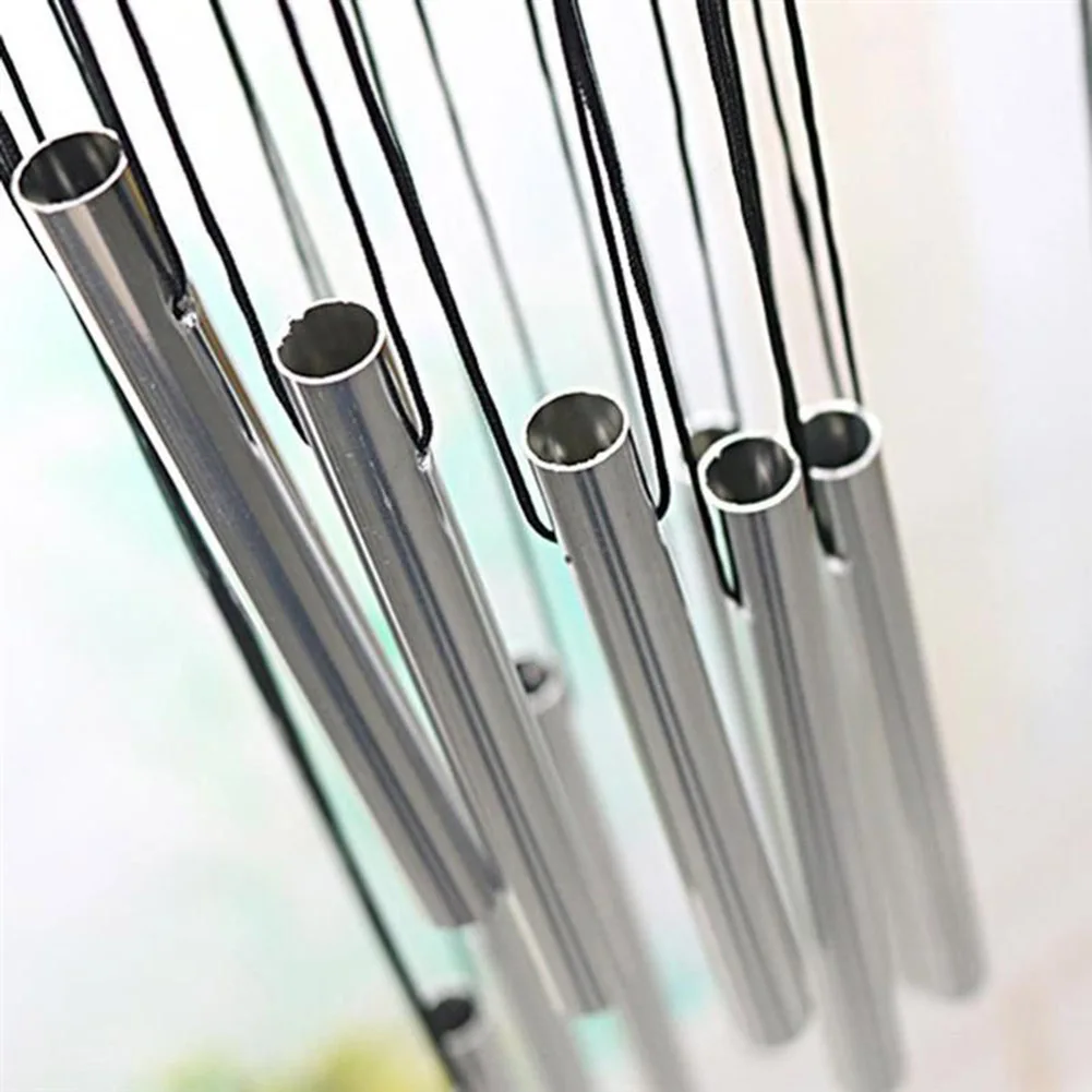 Natural Pine Wood Top with Hanging Cord and 12 Graduated Aluminum Tubes for Balanced Harmonic Wind Chime Sound
