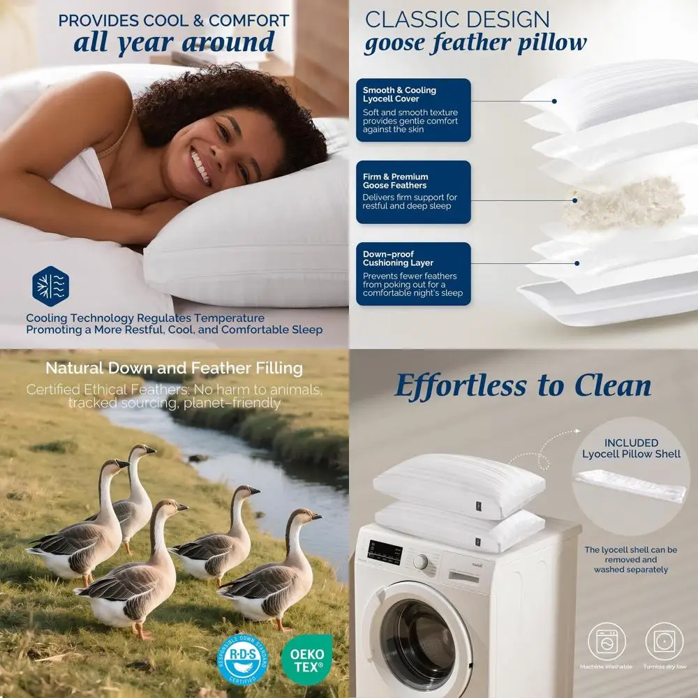 

2-Pack Queen Goose Down Pillows with Gusset, Ideal for All Sleep Positions