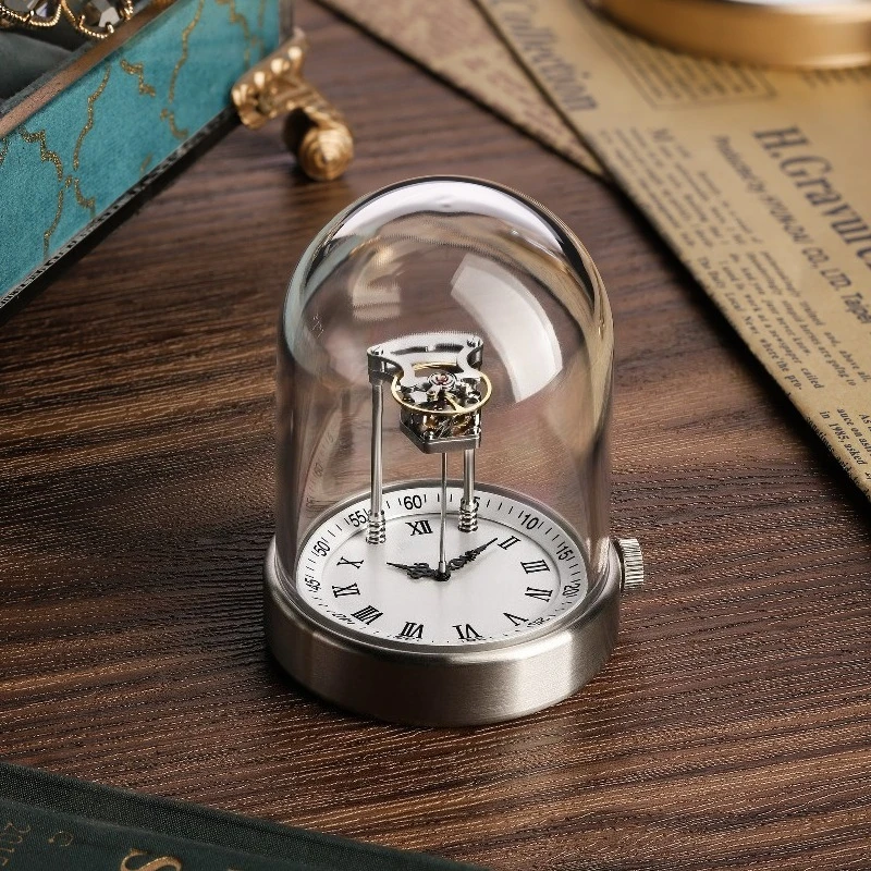Mechanical Style Table Clocks Glass Dome Cover Space Cabin Shape Table Clocks Dustproof No Battery Vintage Steampunk Home Decor