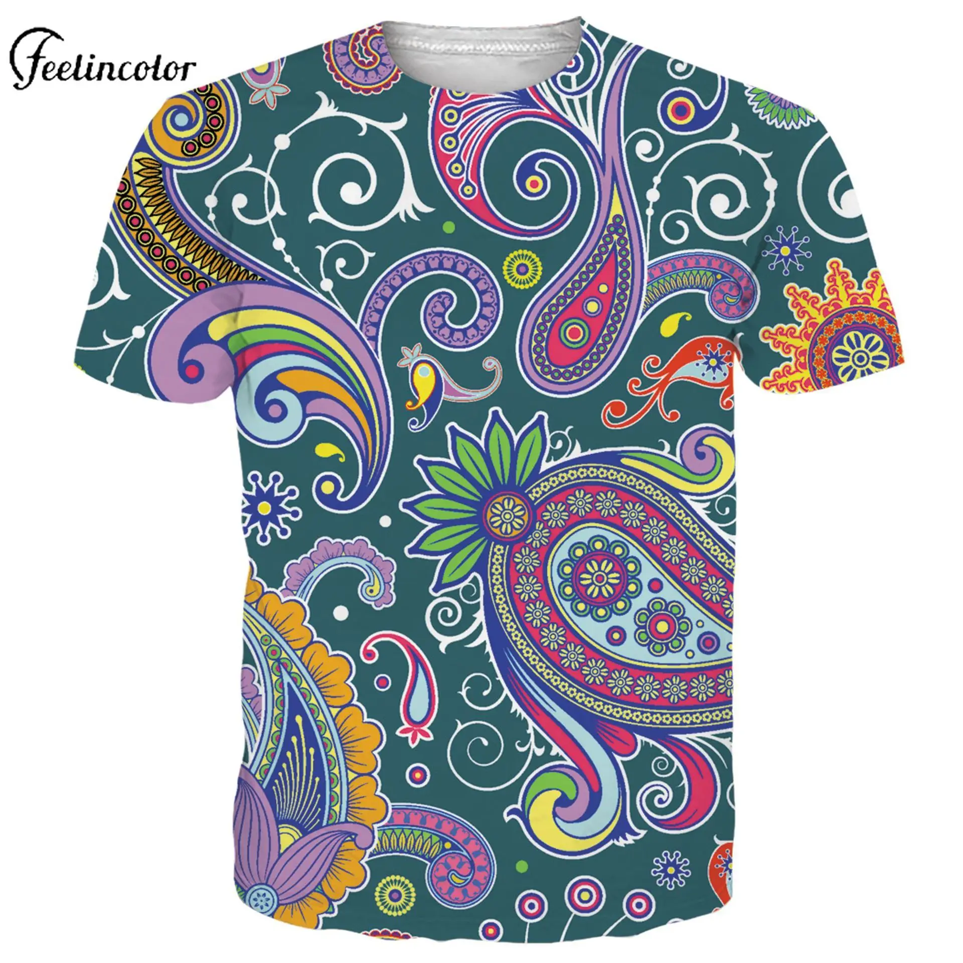 

Colorful Paisley Print Short Sleeve T-Shirt for Men Summer Casual Tee Shirt Fashion Graphic Top Streetwear Student Y2K Clothing