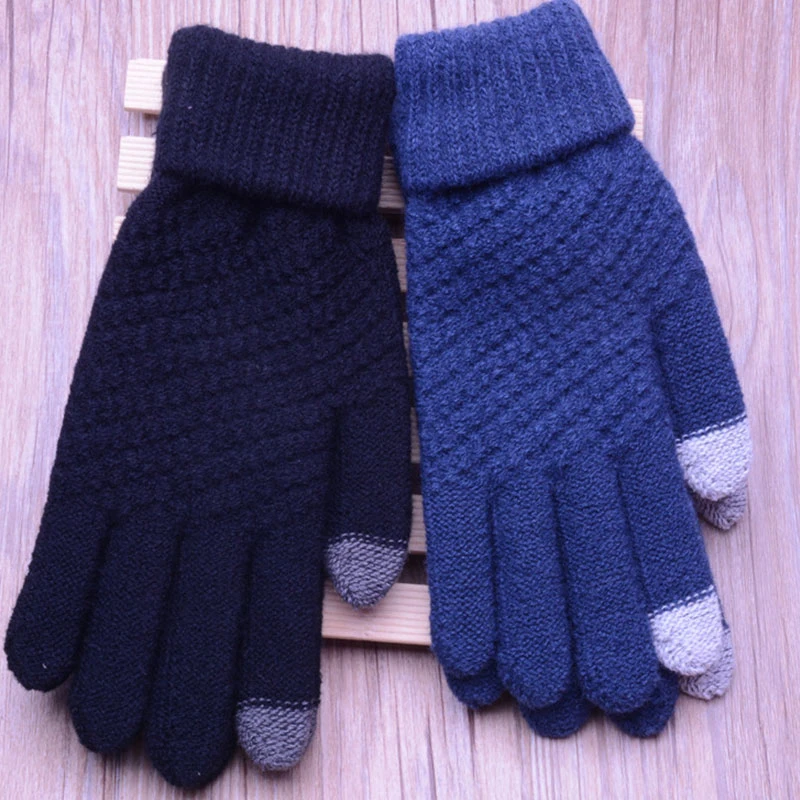 Guantes de invierno para pantalla táctil para hombre y mujer, manoplas de punto elásticas cálidas, de imitación de lana, de dedo completo, de