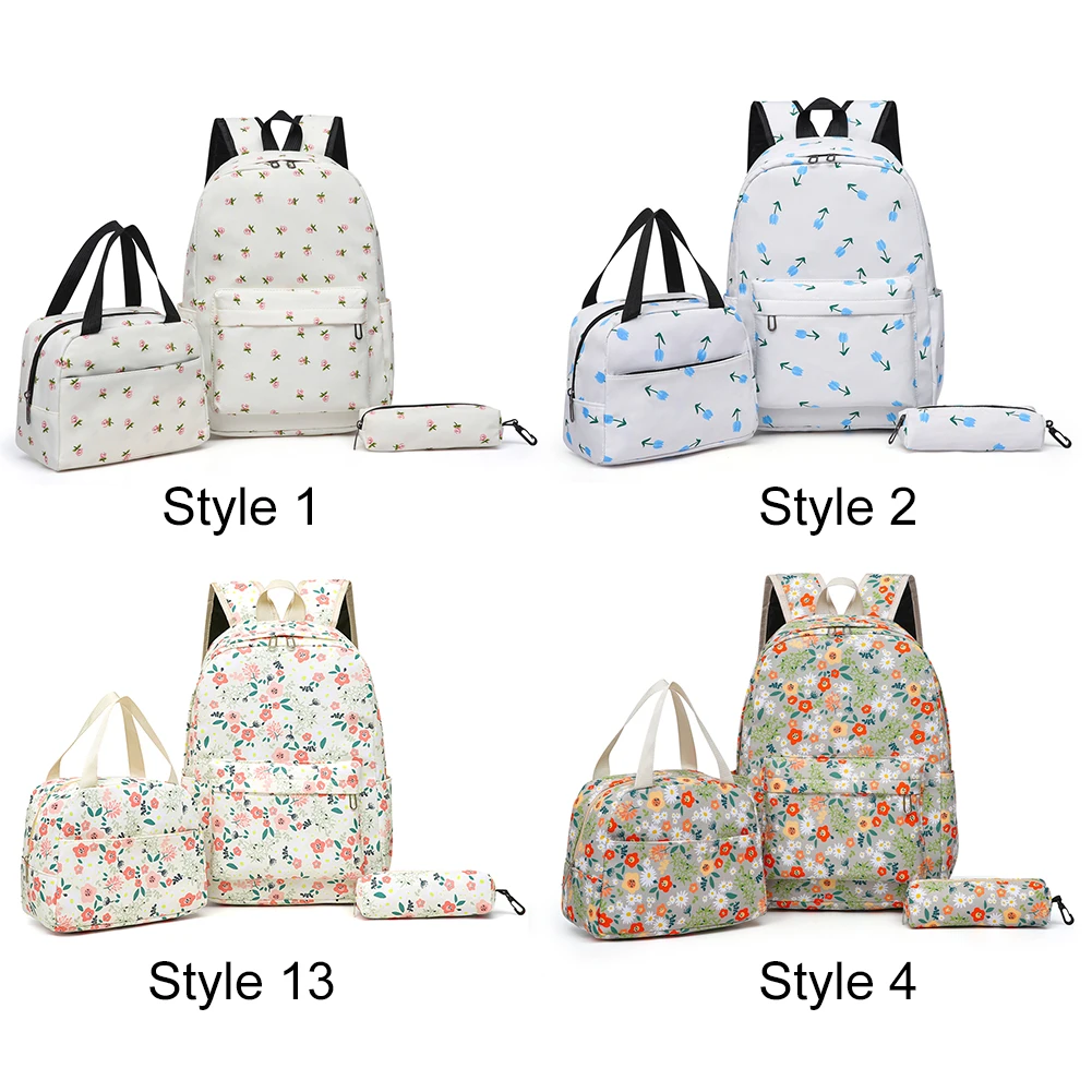 3Pcs Floral Backpack Set Simple Travel Backpack with Lunch Bag & Pen Case School Bookbag Set Large Capacity Outdoor Travel Bag