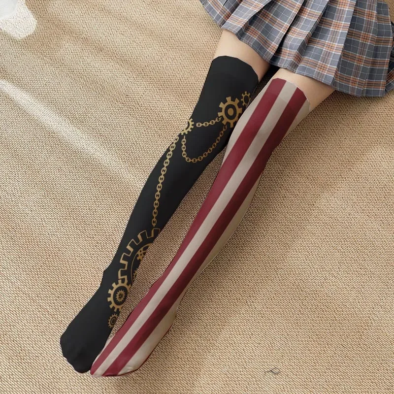 Cuissardes japonaises mignonnes Lolita, chaussettes hautes en velours, sans impression, dessin animé over, version AB, nouvelle personnalité étudiante, mode imprimée