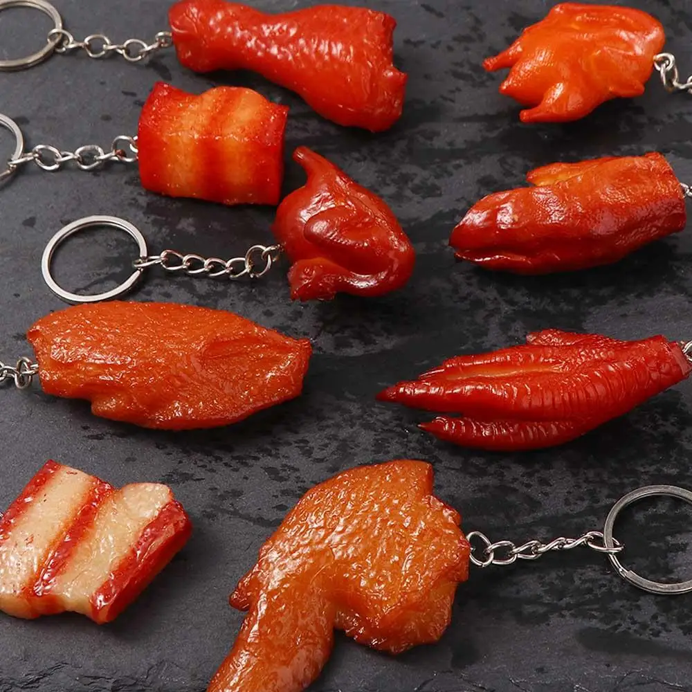 창의적이고 재미있는 PVC 구운 닭다리살 돼지배꼽 가방 펜던트 모형 음식 열쇠고리 패스트푸드 키링 패션 쥬얼리