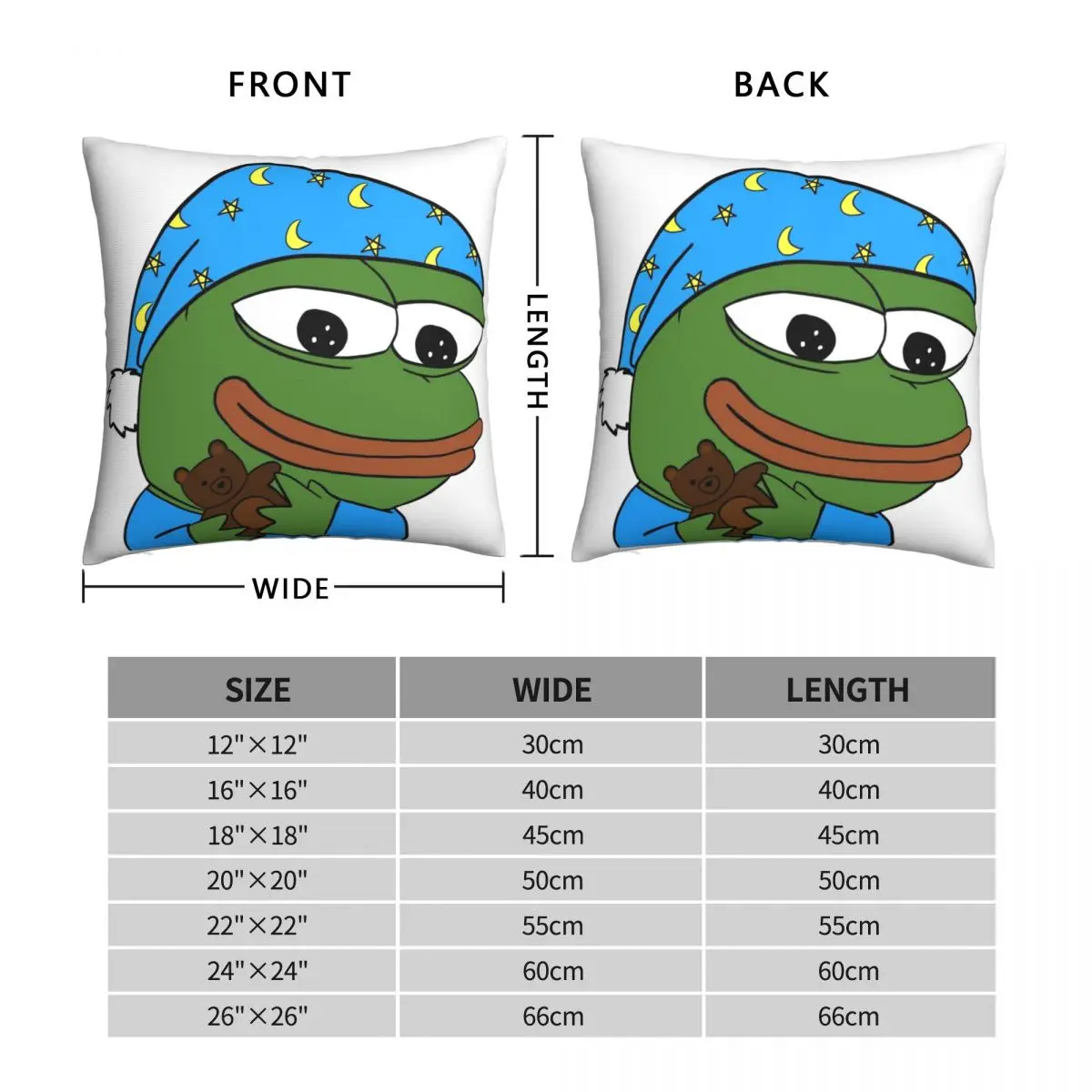 Bedtime Pepe Sleepo Peepo Square Pillowcase Polyester Linen Velvet Printed Zip Decorative Throw Pillow Case Bed Cushion Cover