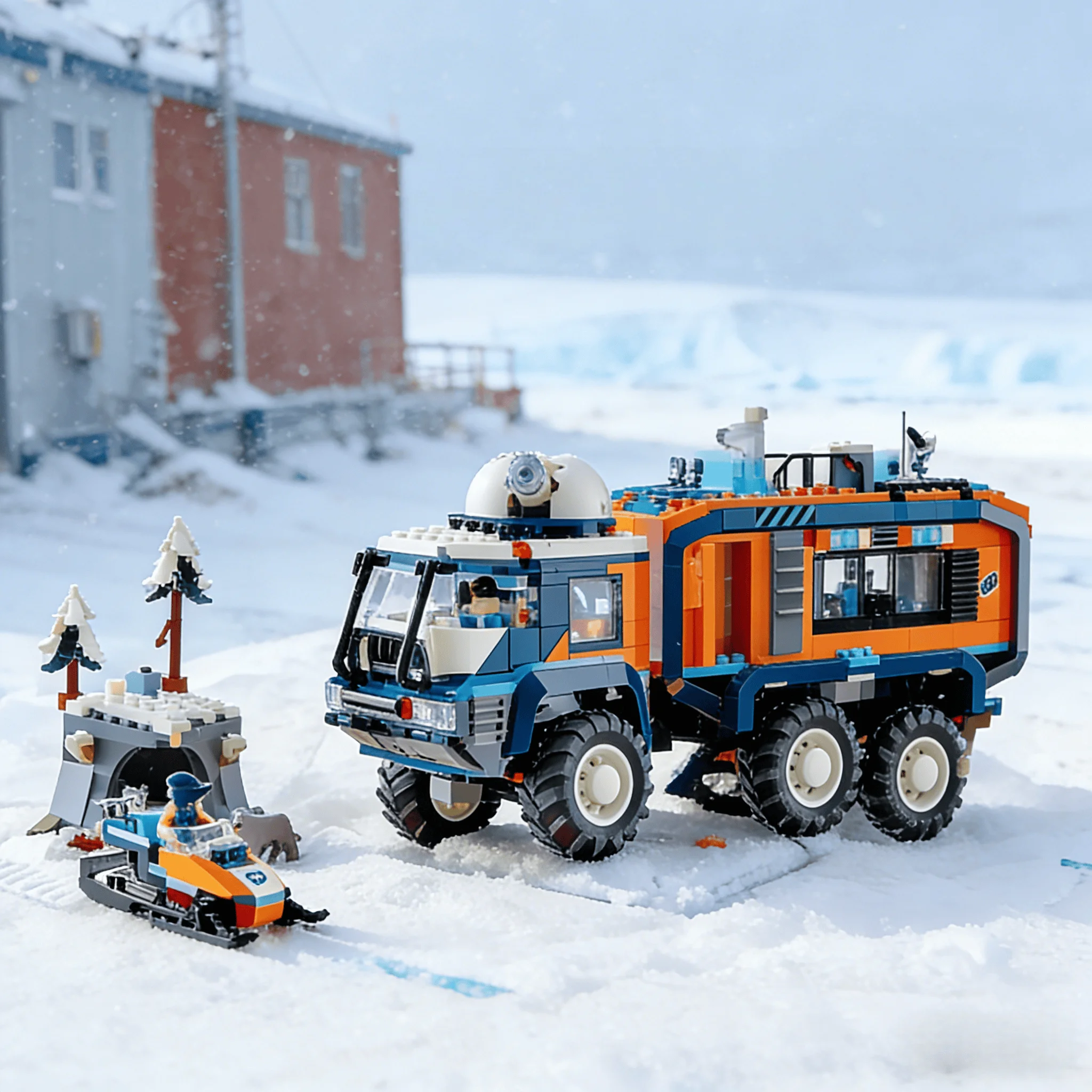 

Arctic Explorer Lab Truck Building Blocks Set with 6-Wheel Suspension Mobile Snowmobile And Lab Educational Toy for Kids Gift