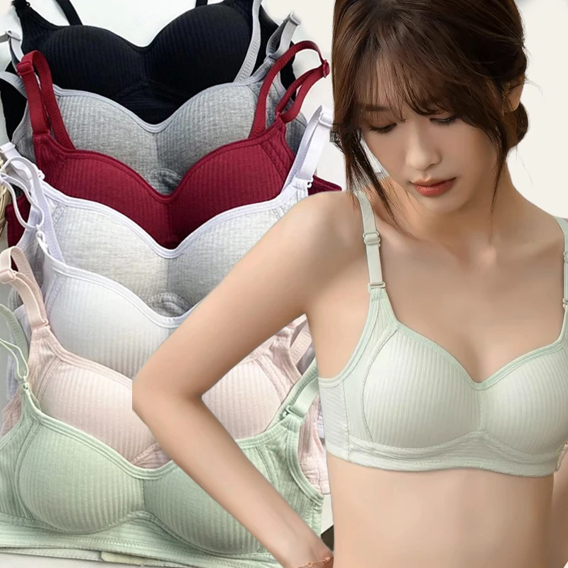 

Cotton No Steel Ring Bra for Women Summer Breathable Light Color Plus Size Bras Girls Gathered Chest Lift Fashion Underwear