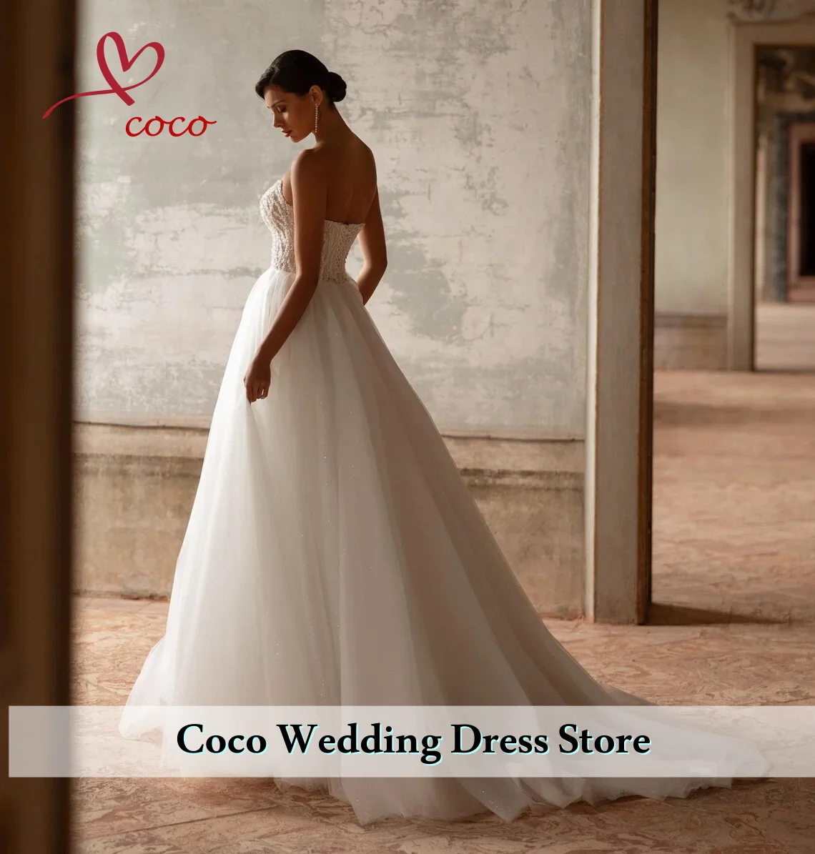 Customized ElegantOff Shoulder Bridal Ball Dress Princess sequins Lace Tight corset Long Sleeve Bridal Dress