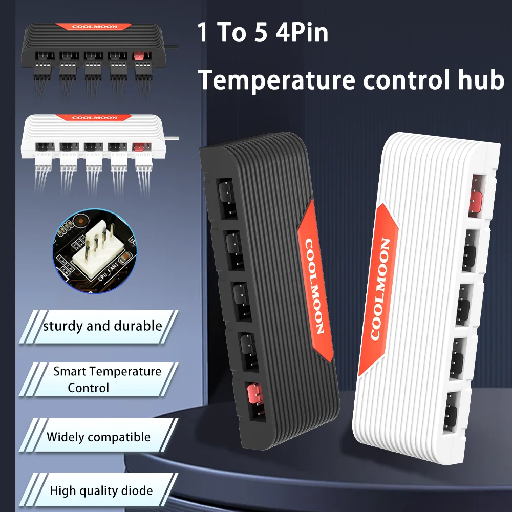 

ARGB Controller Cooling Fan 1 To 5 Hub SATA Power 5V 4pin PWM HUB Temperature Control Connector and Splitter Adapter for PC Case