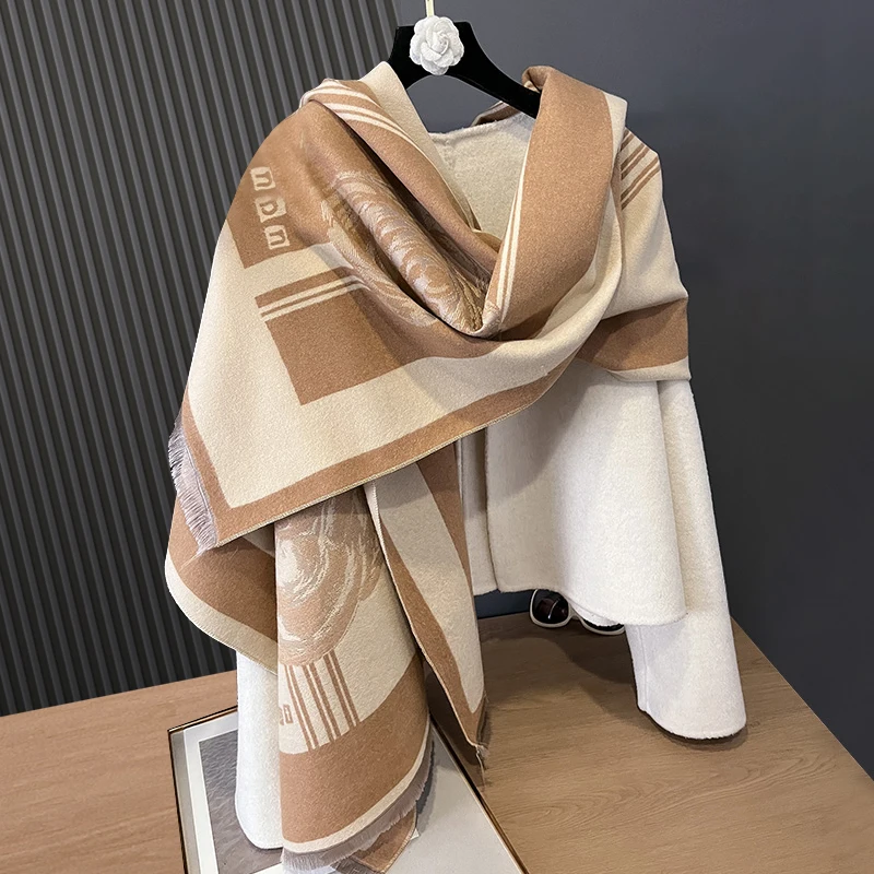 Rose flower luxury jacquard imitation cashmere scarf thickened autumn and winter new muffler shawl neckerchief muffle