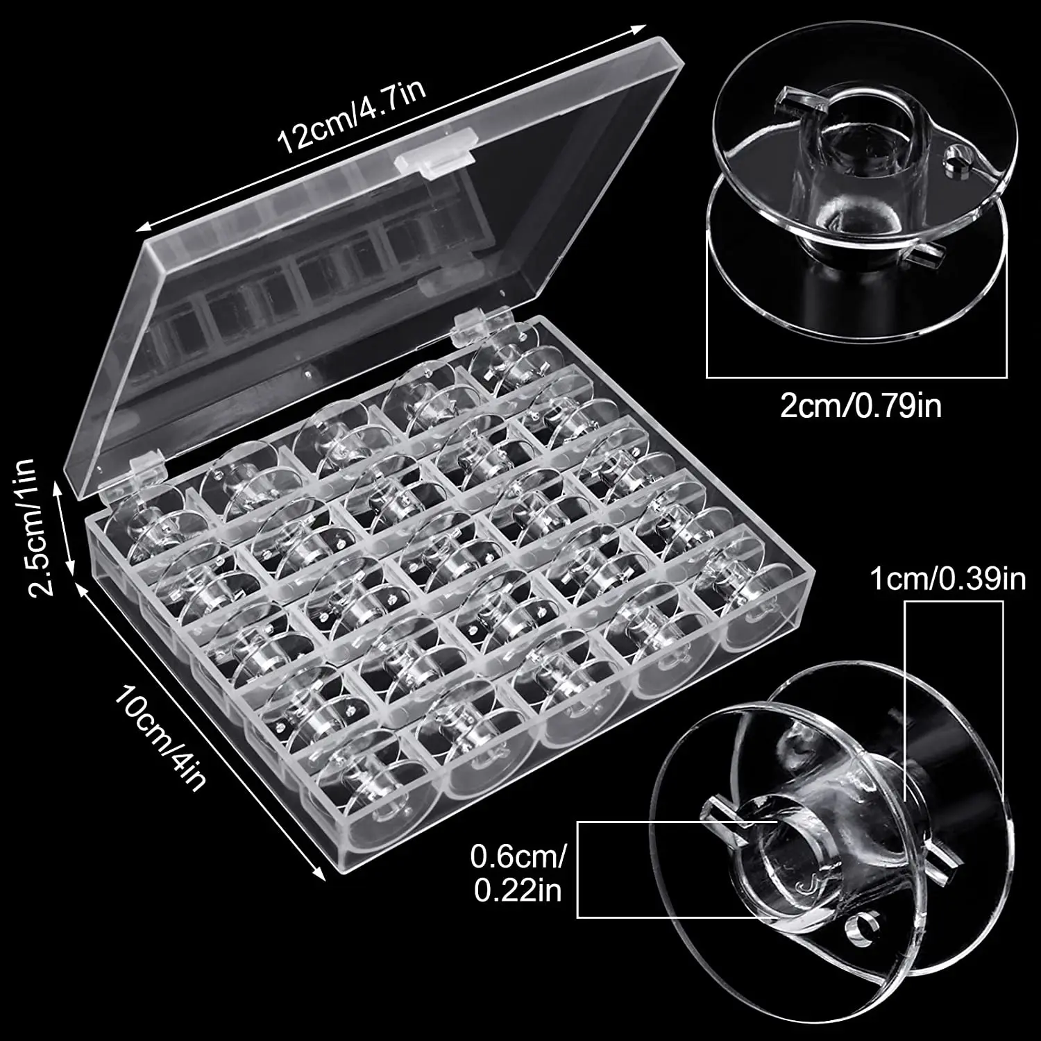 25Pcs Clear Sewing Machine Bobbins Spools Empty Bobbins Spools Plastic Storage Box For DIY Embroidery Home Sewing Accessories