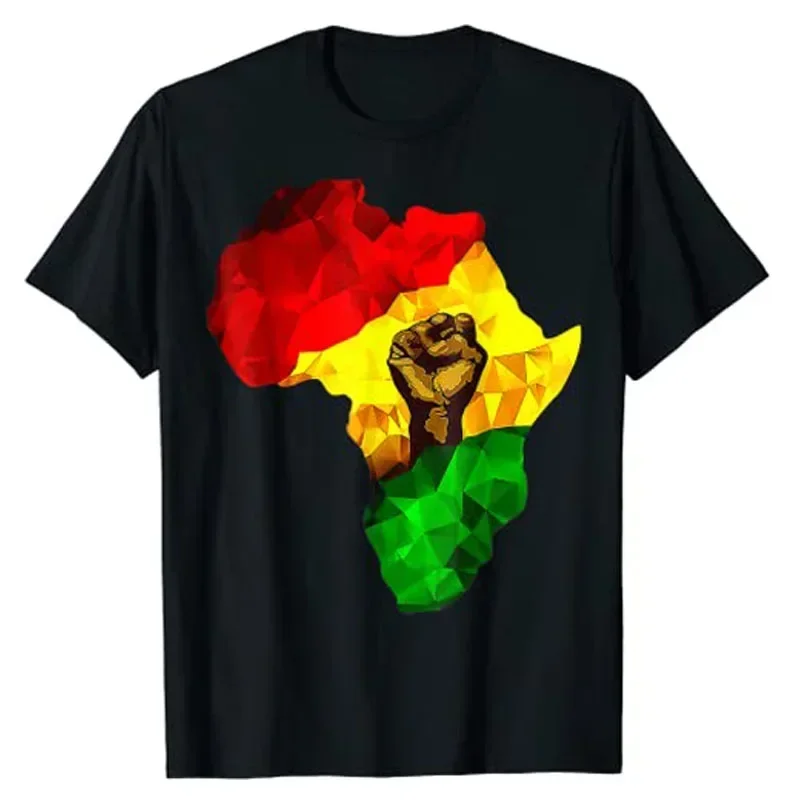 African Pride Freedom Day T-Shirt Africa Map Risinngg Hand Juneteenth Black History Apparel Streetwear Black-proud Men Clothing