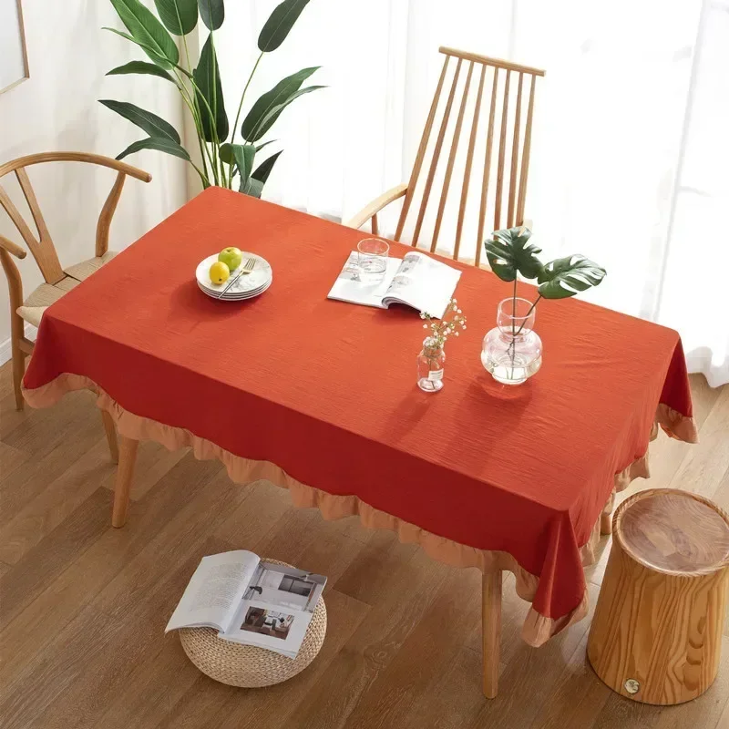 Flounce Stitching Cotton Fabric Table Cloth Washable Tablecloth for Wedding Party Dining Banquet Decoration Luxuriou Table Cover