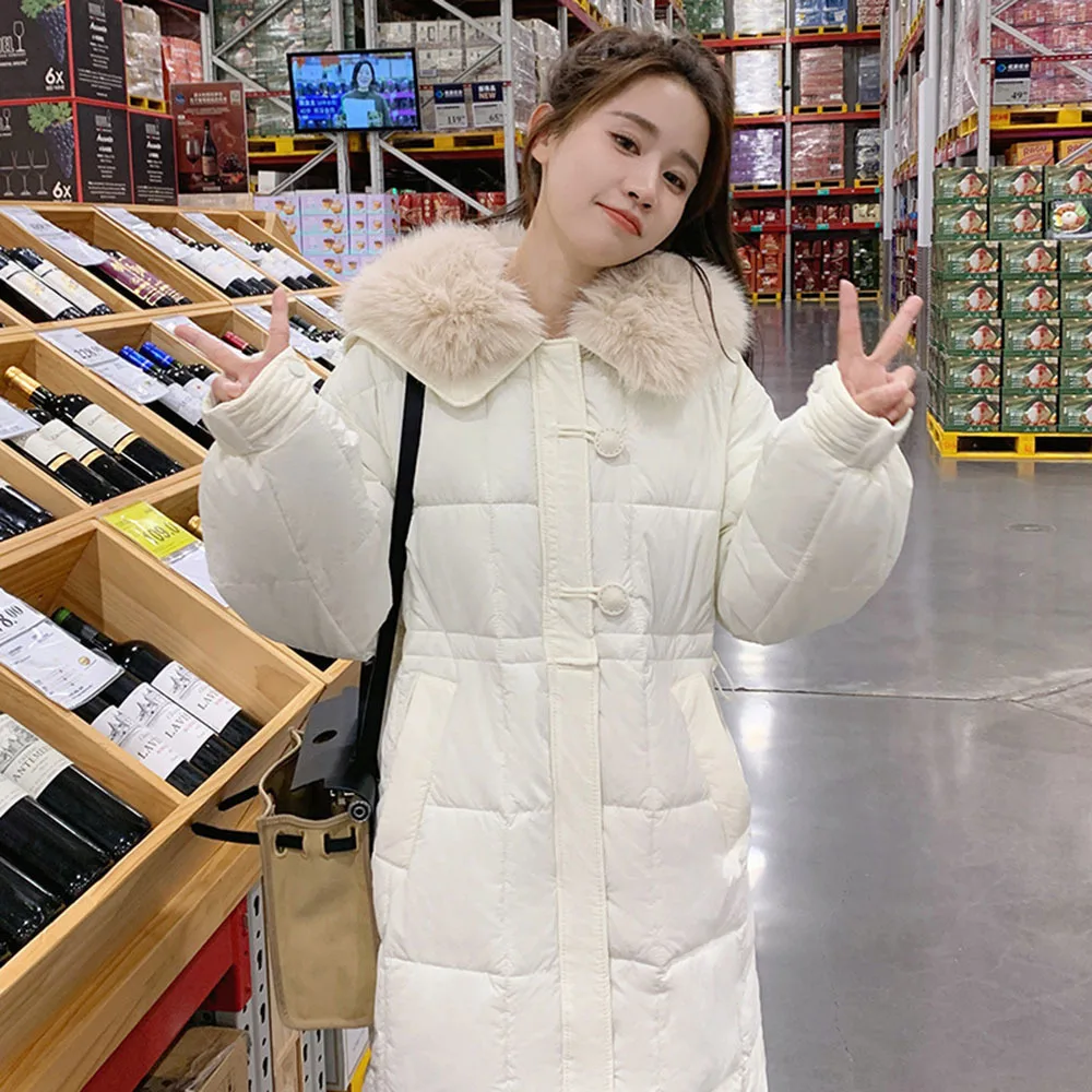 2023 Winter Faux Pelz Kragen Unten Jacke Für Frauen Mid-Länge Verdicken Puffer Mantel Weibliche Herbst Warme Parka Baumwolle gefütterte Outwears