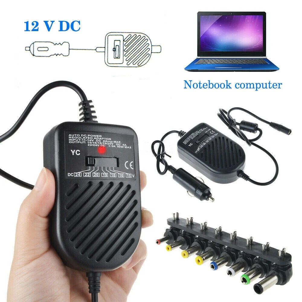 Universal 80W Portable Charger LED Auto Car Adapter Adjustable Power Supply Adapter Set 8 Detachable Plugs Car Laptop Notebook