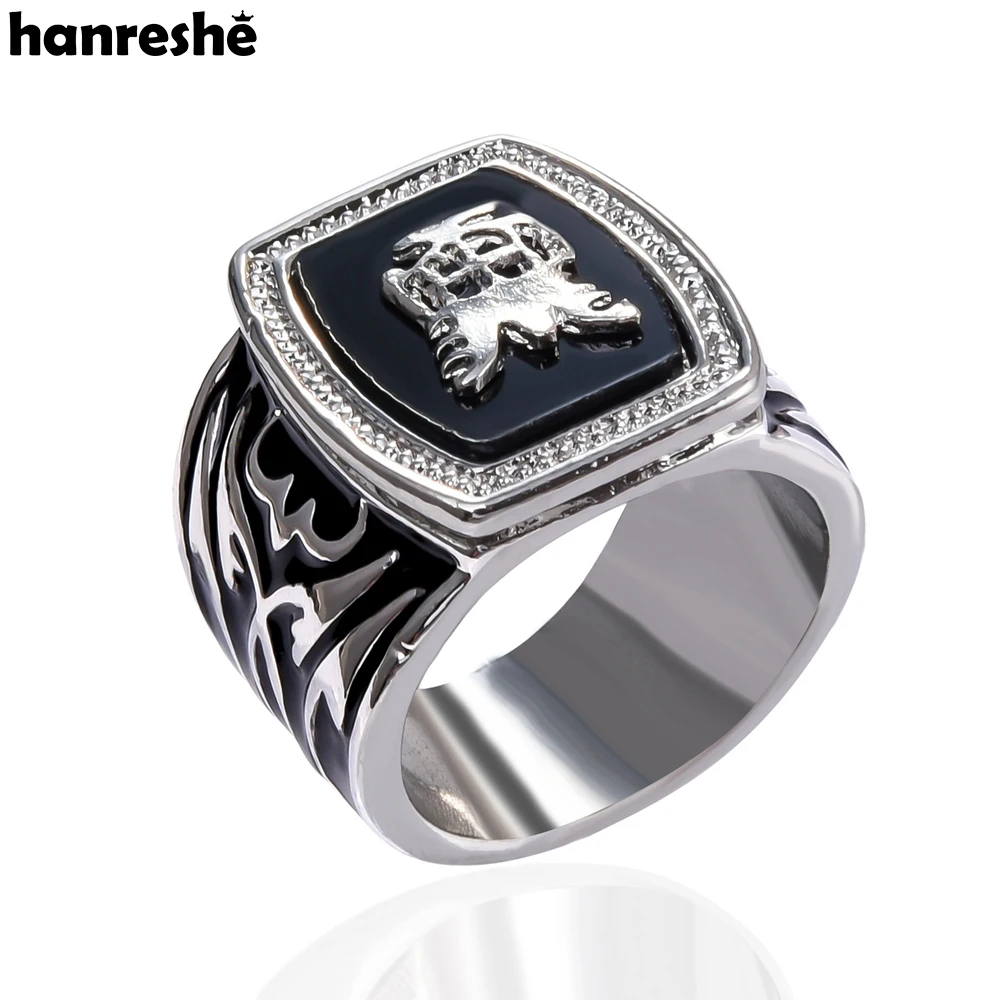 Hanreshe the Vampire Diaries Ring Stainless Steel Black Revival Silver Plated Punk Party Cosplay Classic Ring for Men Gift