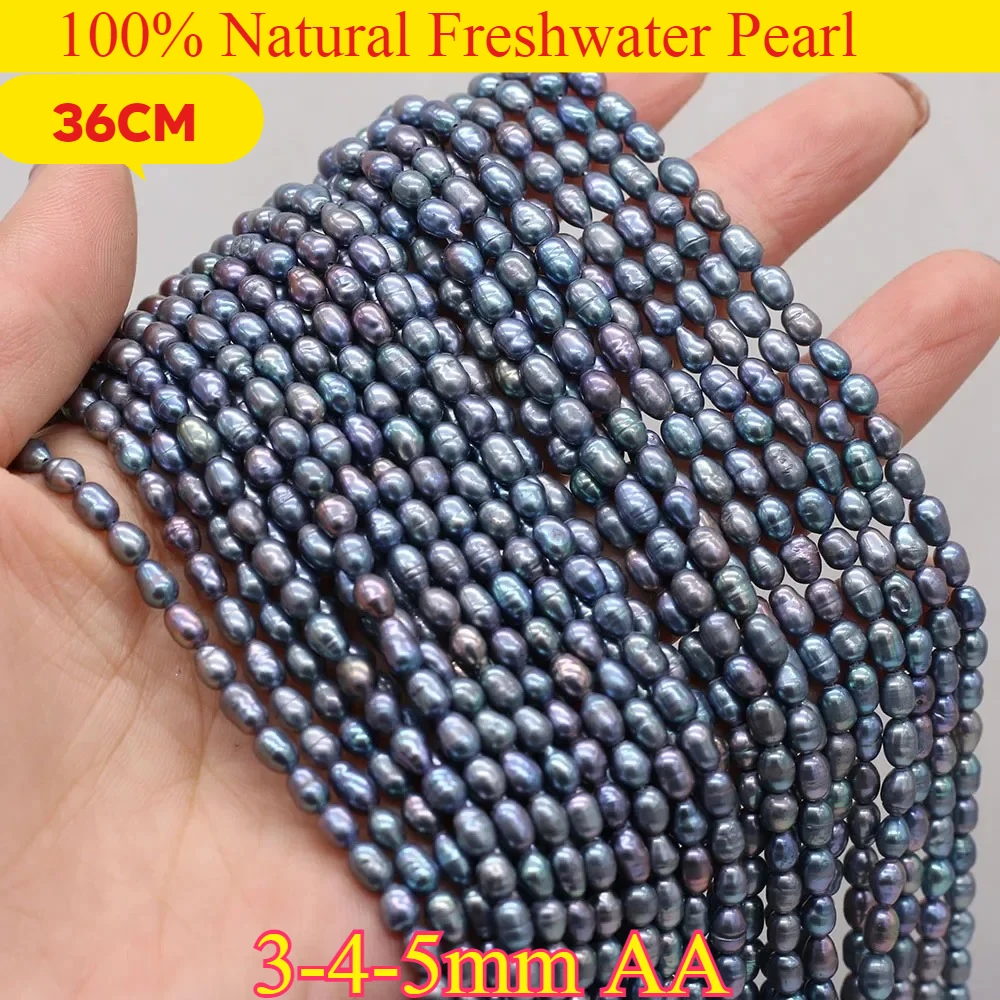 3-4-5mmAA Natural Freshwater Black Pearl Rice Loose Bead Wedding Gift for Jewelry Make DIY Charms Bracelet Necklace Accessories