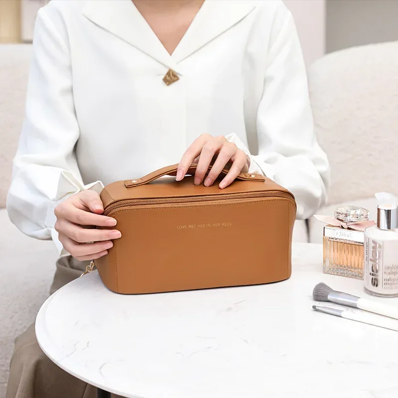 Thickened multi-purpose PU makeup bag with increased capacity, portable, waterproof, travel, cosmetics, toiletries, storage bag