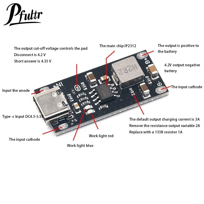 Type-C USB 5V 3A 3.7V 18650 Lithium Li-ion Battery Charging Board Charger Module