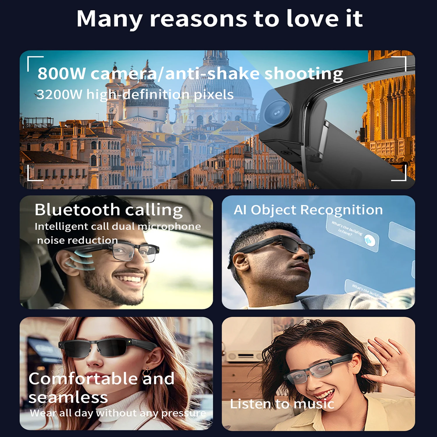 AI Smart Translate Sunglasses Bluetooth Call Music Real-time Simultaneous Interpretation Voice Assistant Control Smart Glasses