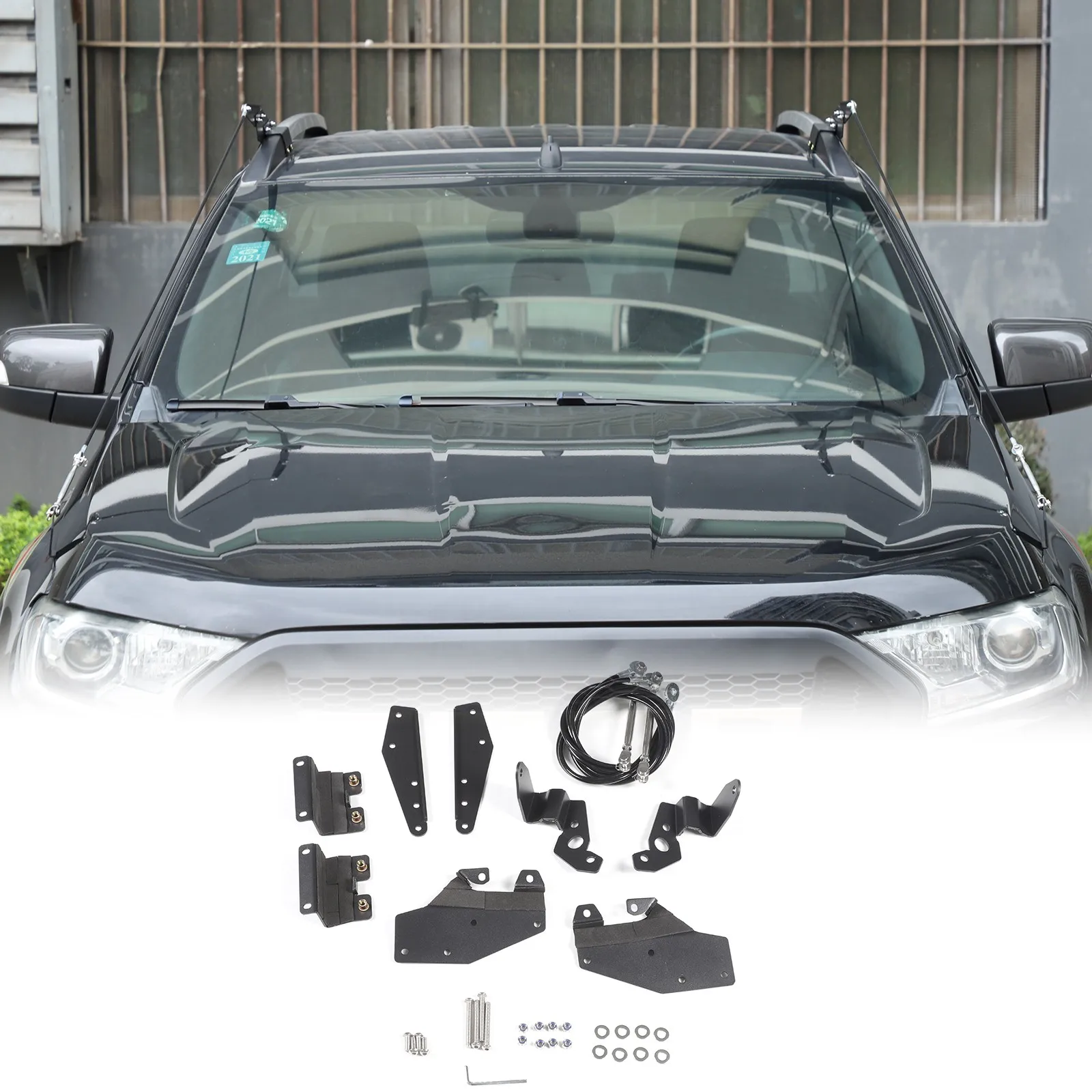 

2PCS Carbon Steel Car Hood Jungle Branch Separator Protection Rope Hood For Ford Ranger 2015-2021 Splitter Accessories Kit