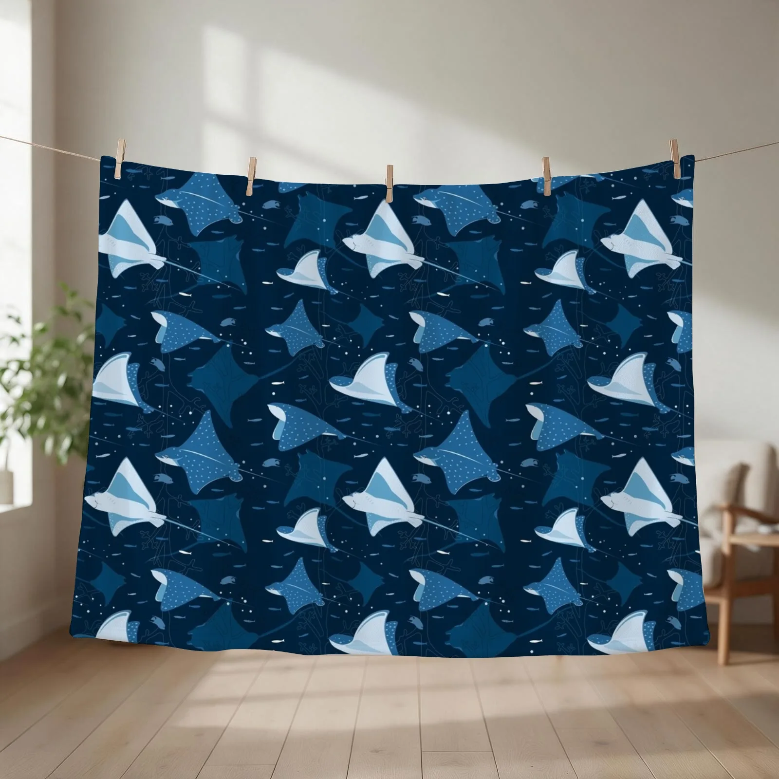 Flying stingrays blue Throw Blanket Quilt Plaid on the sofa Decorative Sofa Warm Blankets