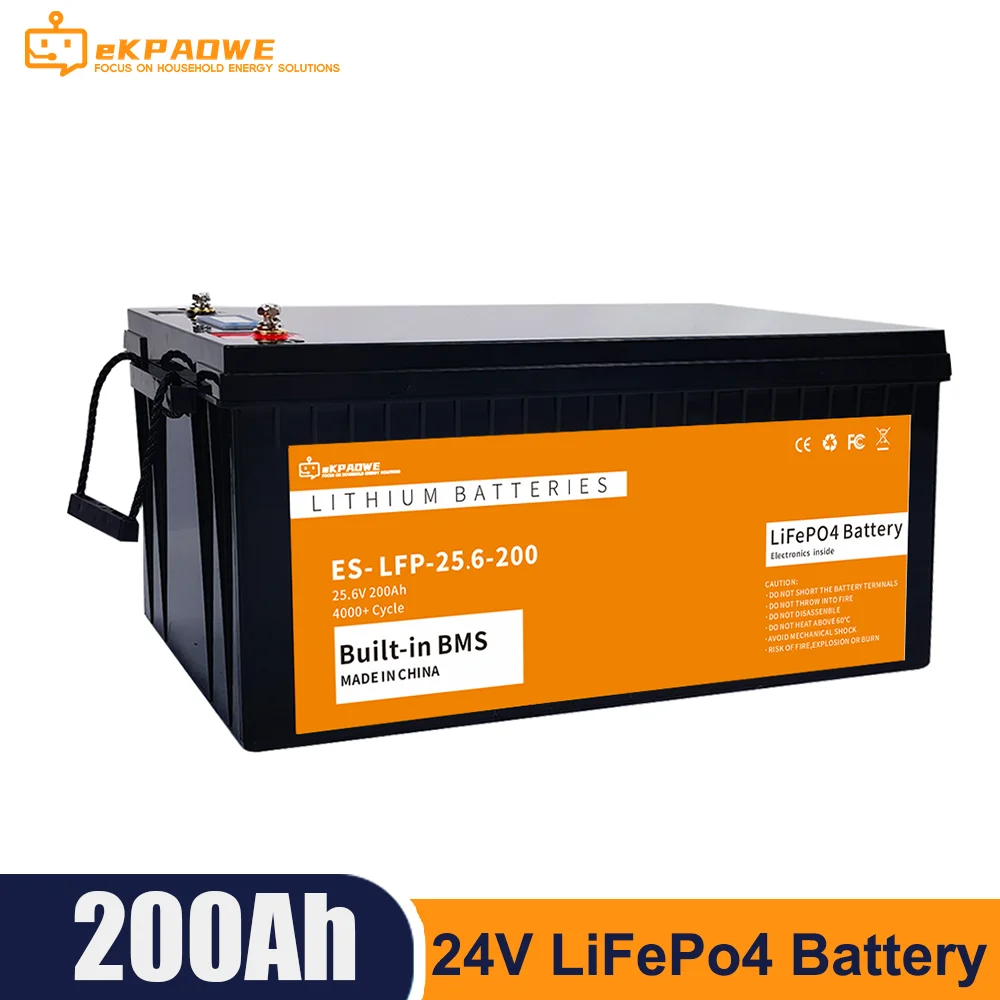 24V LiFePo4 Battery 100Ah 150Ah 200Ah 2560Wh 12V Lithium Battery Built-in Bluetooth BMS 6500+ Cycles No Tax For RV Solar Energy