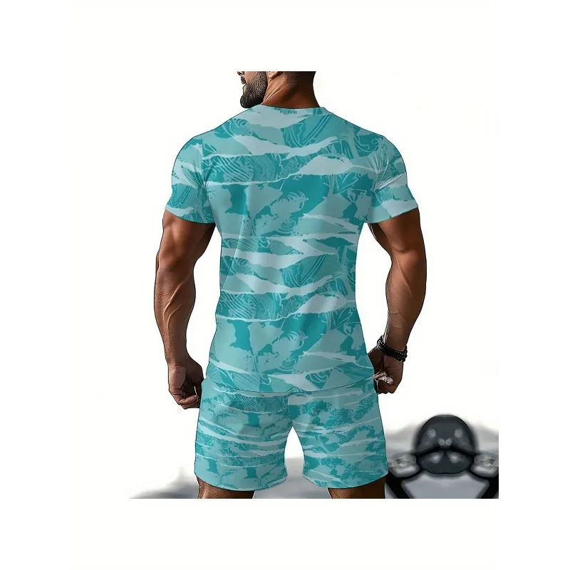 2025 Fashion and Comfortable 3D Short Sleeve Fun Printed Polyester Round Neck T-shirt Shorts Street Leisure Activity Sports Set