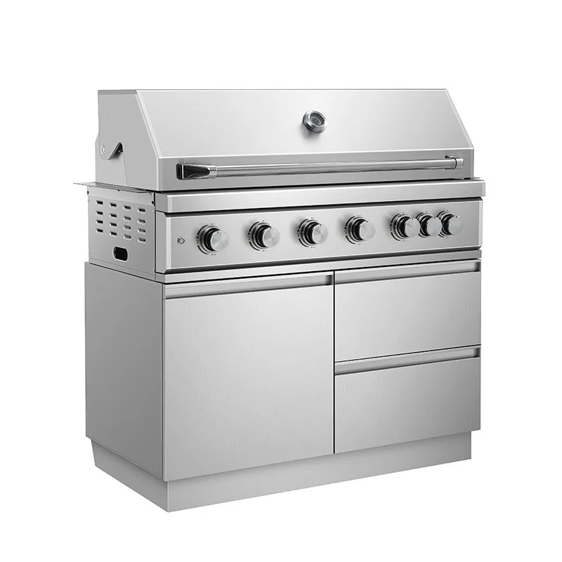 Heavy Duty Outdoor BBQ Gas Grill 304 Stainless Steel Luxurious Premium Metal Smokeless Barbecue Stove with Frame Six Head Stove