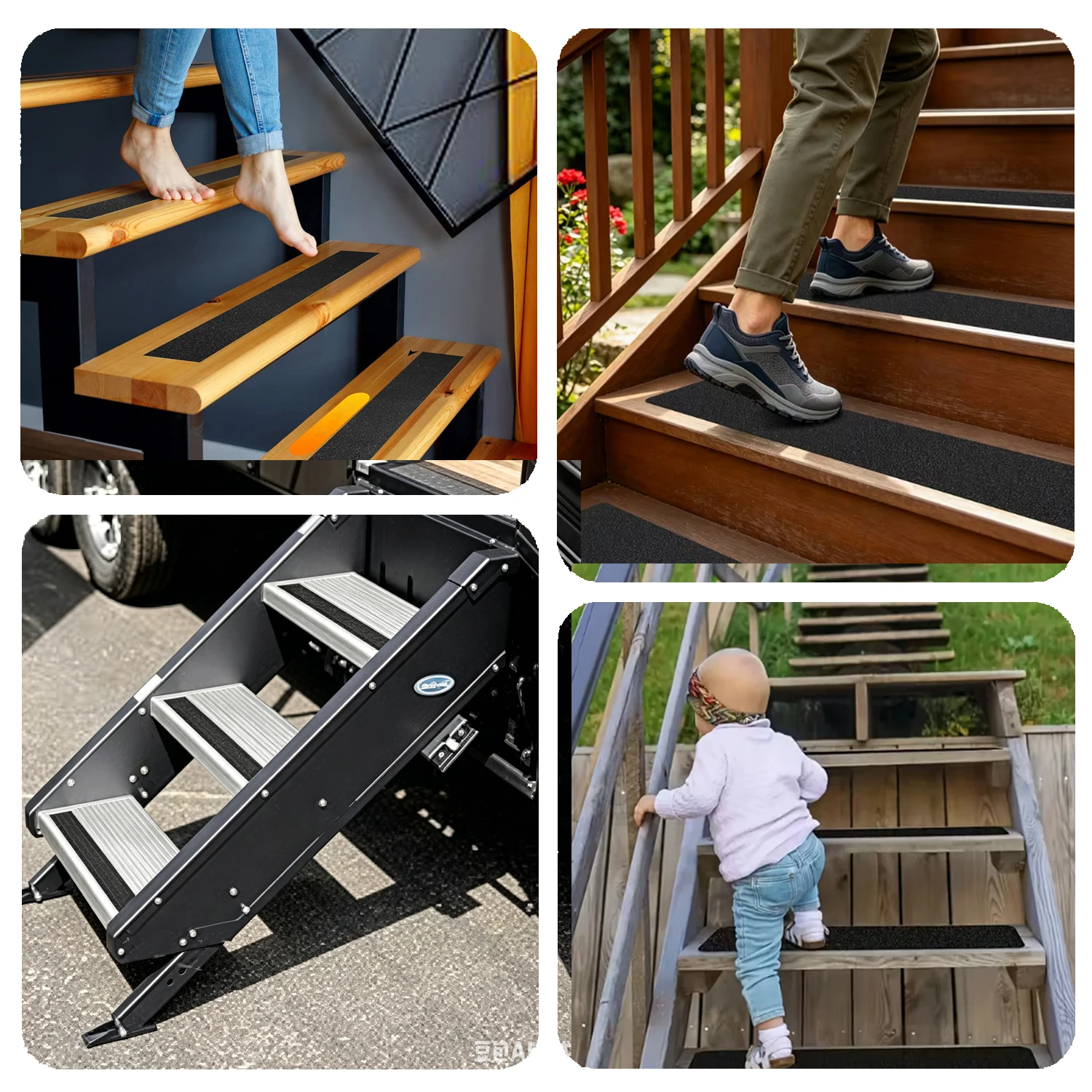 8 Pieces of Outdoor Stair Safety Anti-Slip Tape, 8cm X 36cm, Self-Adhesive, Easy to Install, Black, Strong Grip, Suitable for Indoor/Outdoor Stairs, Steps, Boats, Swimming Pools, Stair Step Safety Anti-Slip Tape