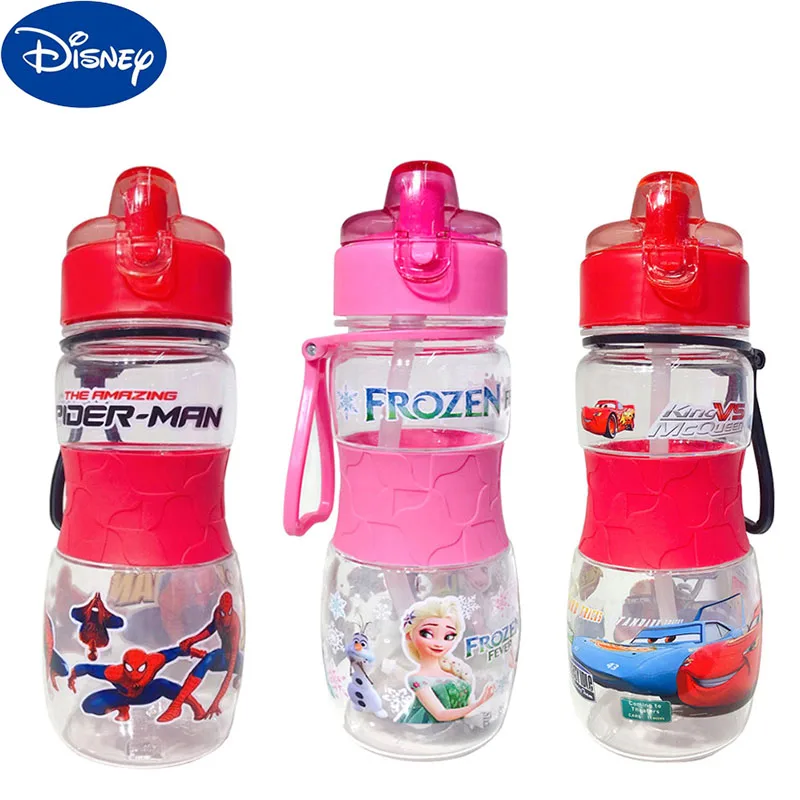 Disney Cangkir Air Sippy Anak-anak Kartun Kreatif Mobil Beku Marvel Spiderman Cangkir Makan Bayi dengan Sedotan Botol Portabel Luar Ruangan