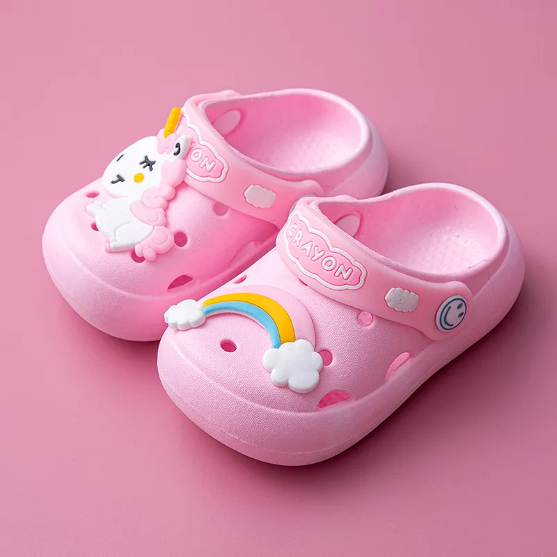 New Unicorn Clogs For Children Rainbow Cloud Slippers Convertible Sandal For Girl Toddler Boy Weighlight Mules Kids Home Slipper