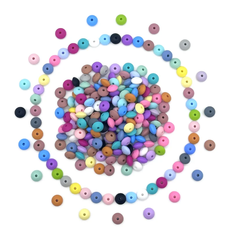 12mm 50/100pcs Silicone Lentil Beads series DIY necklace plastic pen beads key chain car decoration Bag chains focal beads