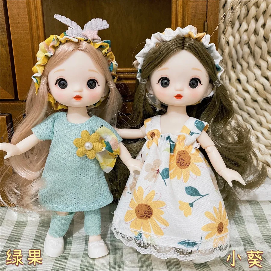 16cm 1/8 BJD Doll with Clothes Cartoon Comics Face Multiple Movable Joint Hinge Doll Girl DIY Dress Up Toy Birthday Gift