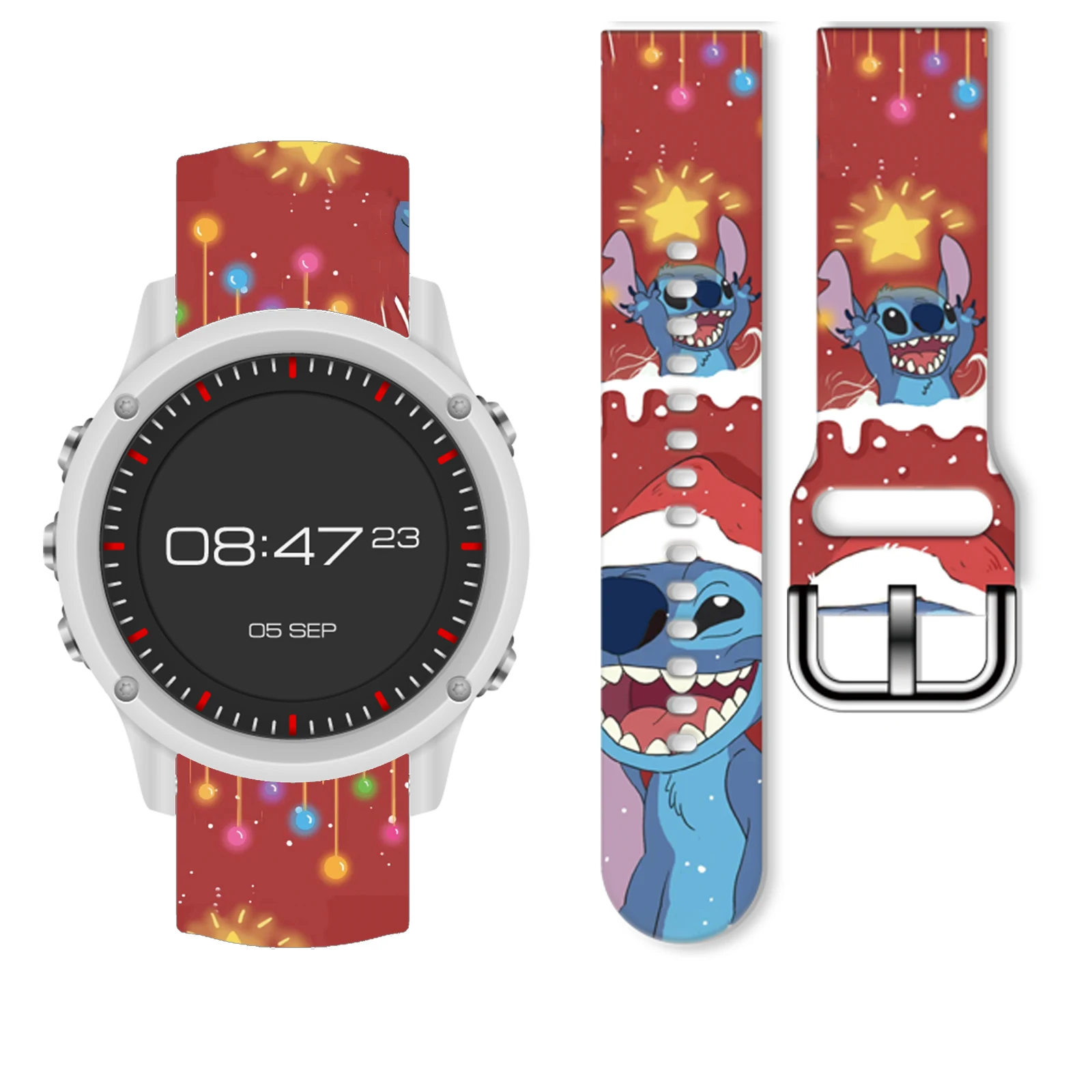 

MINISO 20mm Christmas Stitch printed watch strap for Samsung Galaxy Watch 7 6 Band Replaceable Bracelet for Xiaomi Huawei Watch