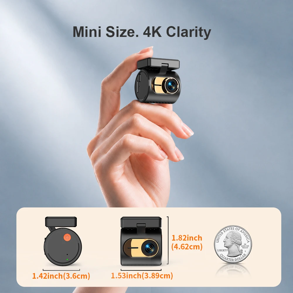 KAWA Dash Cam MINI 3X Tiny 4K 2160P Voice Control Dual-Mode Night Vision Dashcam Loop Recording HDR Car DVR Parking Monitoring