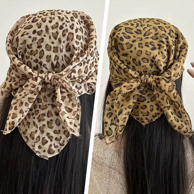 1PC Retro Leopard Print Satin Scarves Head Band Lady Shawl Wrap Fashion Neckerchief Women Hair Shawl Wrap Accessories