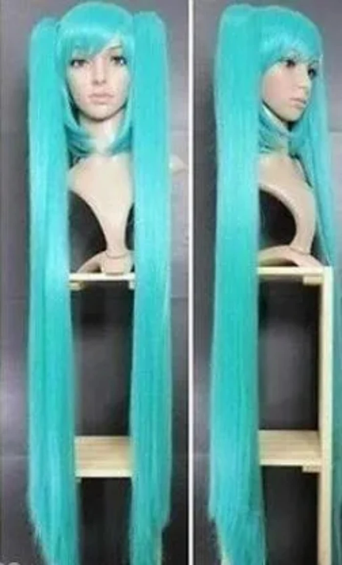 Free Shipping New Cosplay Miku Light Blue Anime BRS Wig 120cm + 2 x clip ponytails