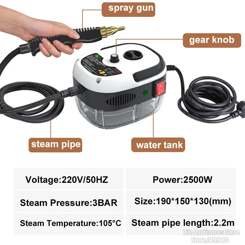 2500W Steam Cleaner For Home High Temperature Steam Washer Portable Handheld Pressurized Steam Cleaning Machine With Brush Heads