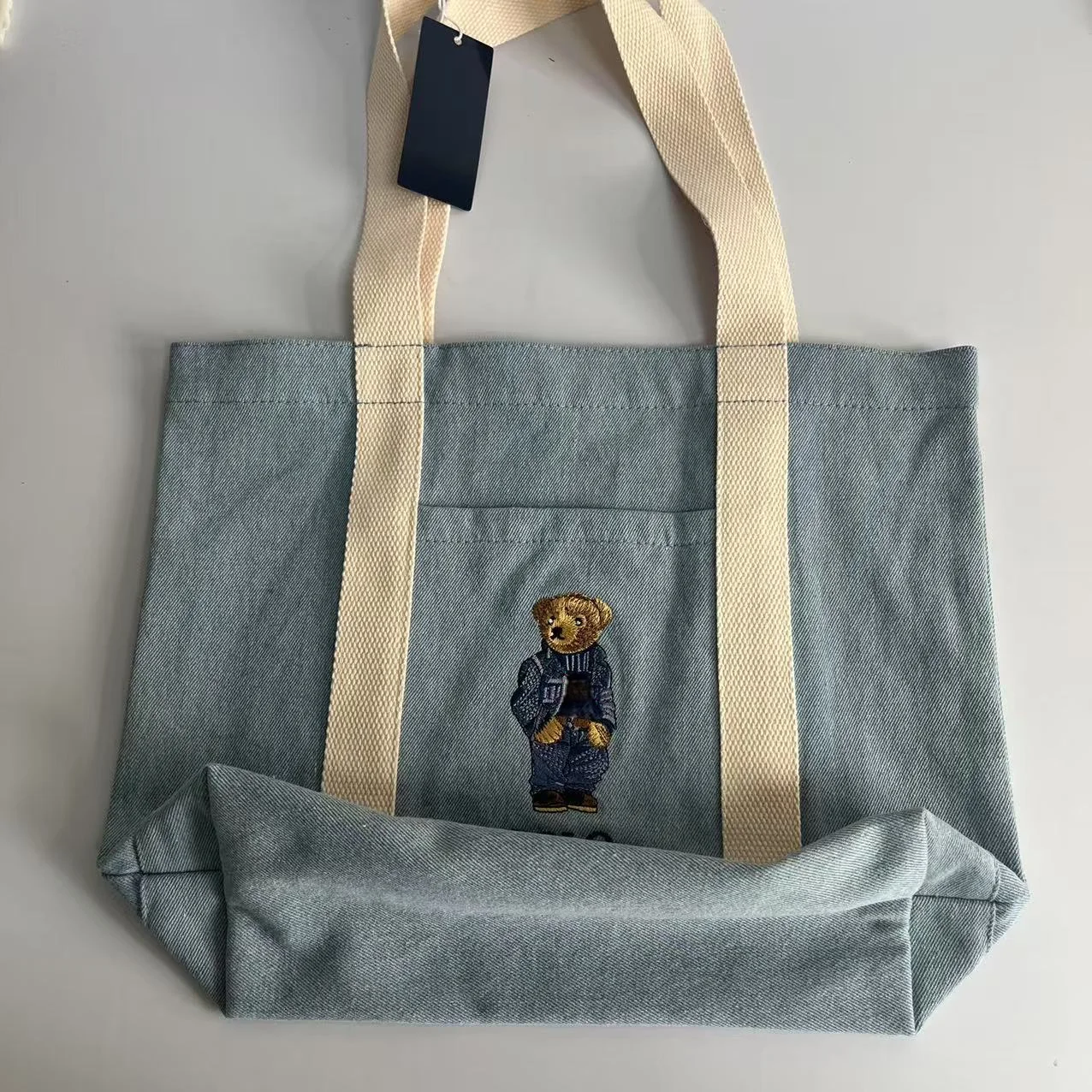 Borsa in tela resistente con tracolla in tessuto: borsa per la spesa con orsetto ricamato, borsa a tracolla e portatile