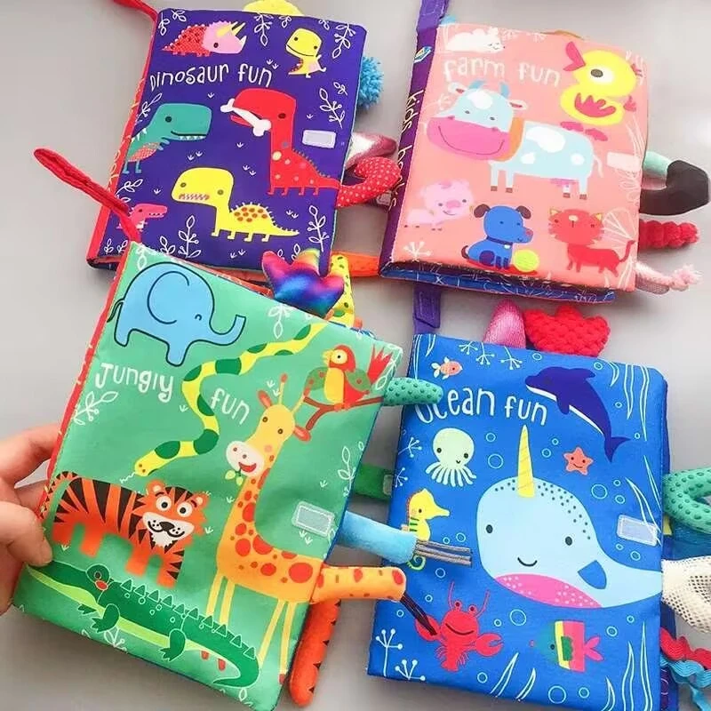 Cartoon Animals Tail Sensory Books For Babies 0 12 Months Soft Cloth Baby Books Montessori Games Development Baby Toys 1 Year