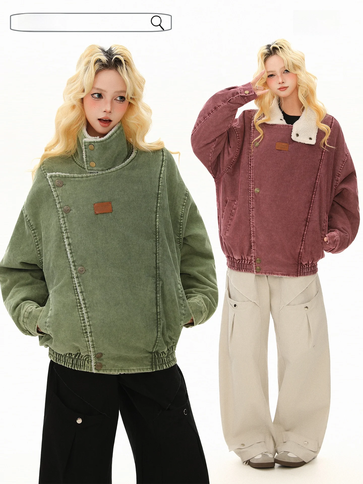 

Vintage American Decosition Design Women's Cotton Jaet with Fur Collar Loose Fit Retro Sle Long Sve Zipper Closure