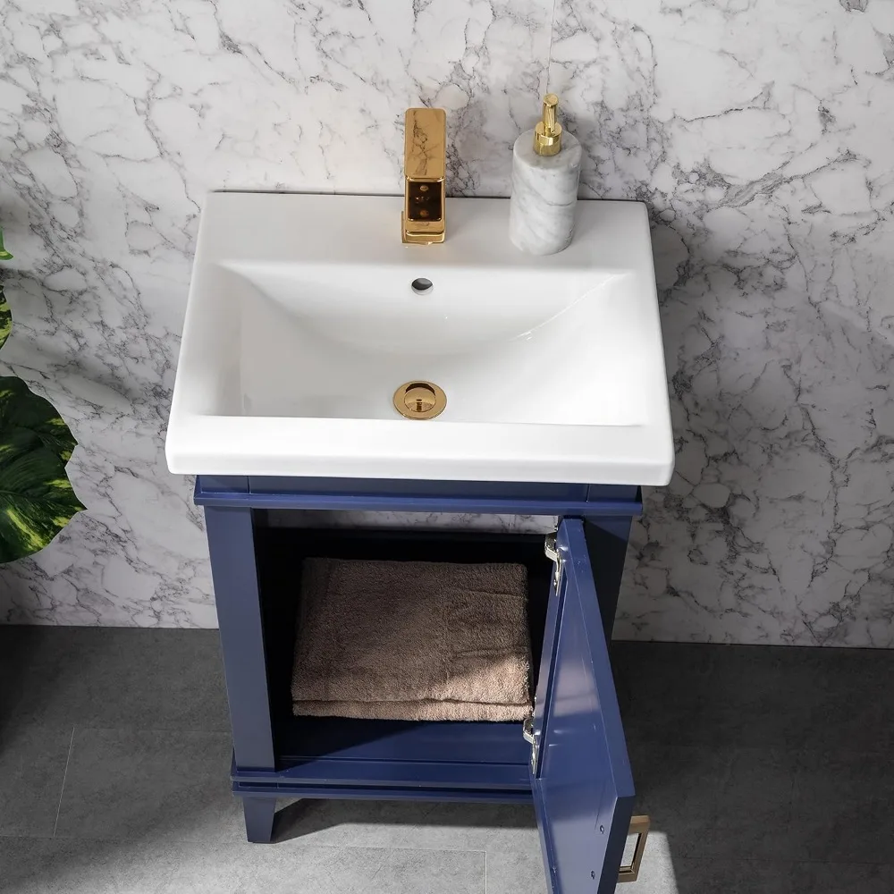 mobile da bagno con lavabo singolo blu da 20 pollici con piano in porcellana